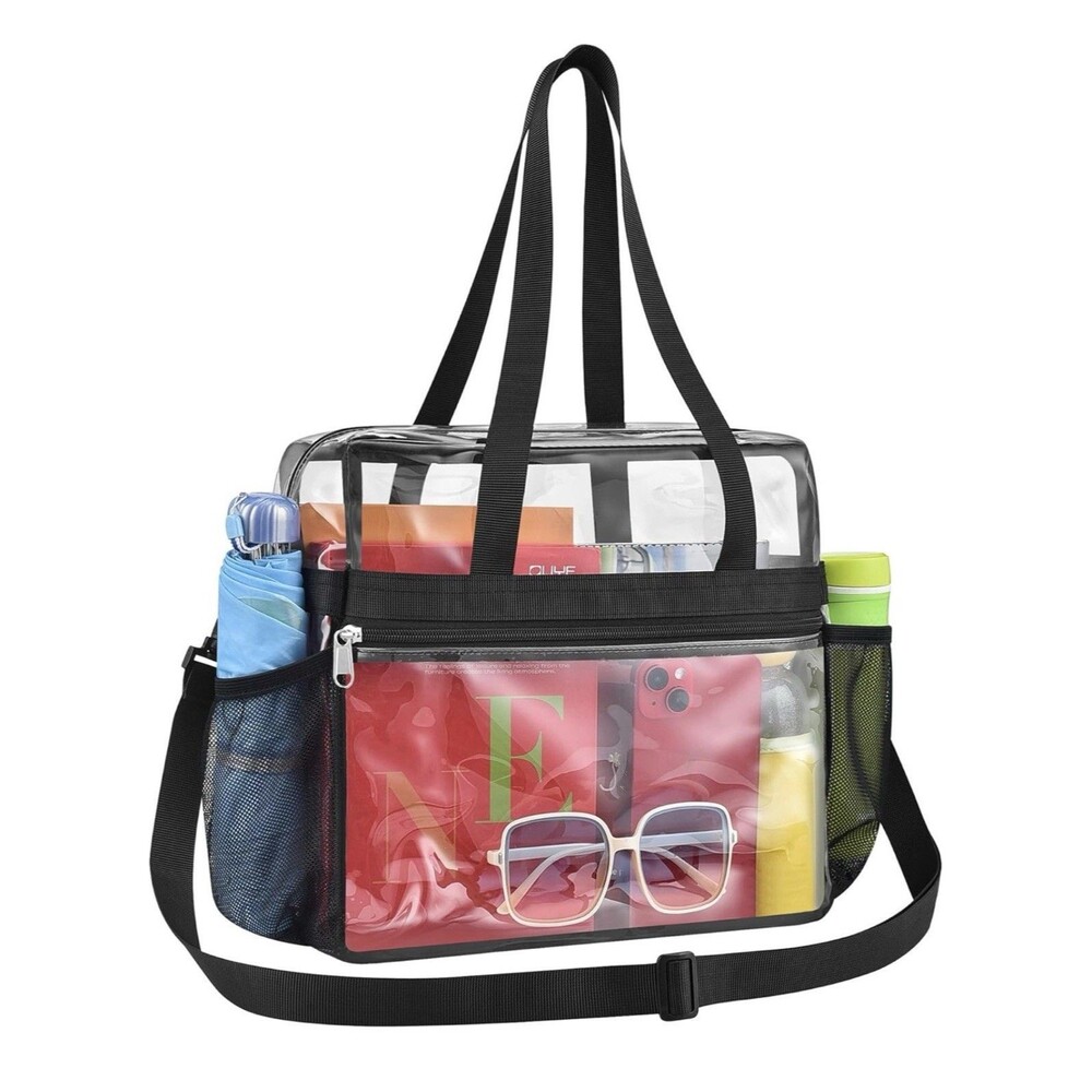 Clear Bag for Stadium Events 12x6x12 inches Tote Black-1 Regular Front Pocket